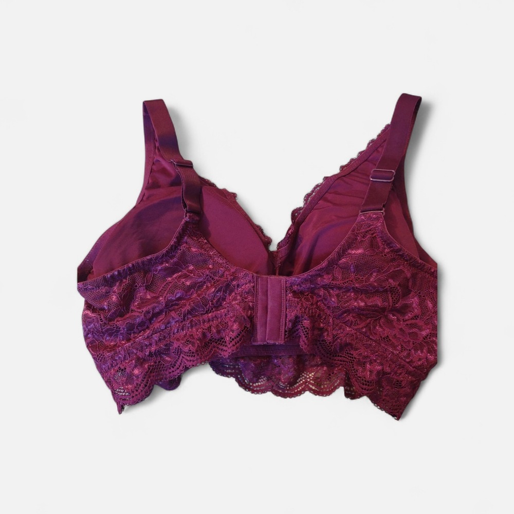 Breezies Natural Curves Wirefree With Removable Pad Lace Bralette Berry Large - Picture 3 of 3